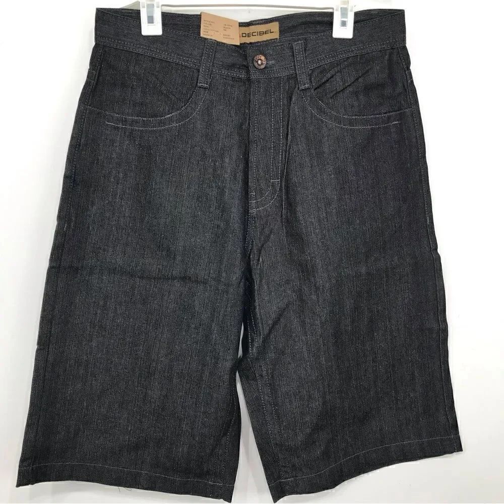 Decibel Black Dark Wash 100% Cotton Long Denim Streetwear Shorts NEW